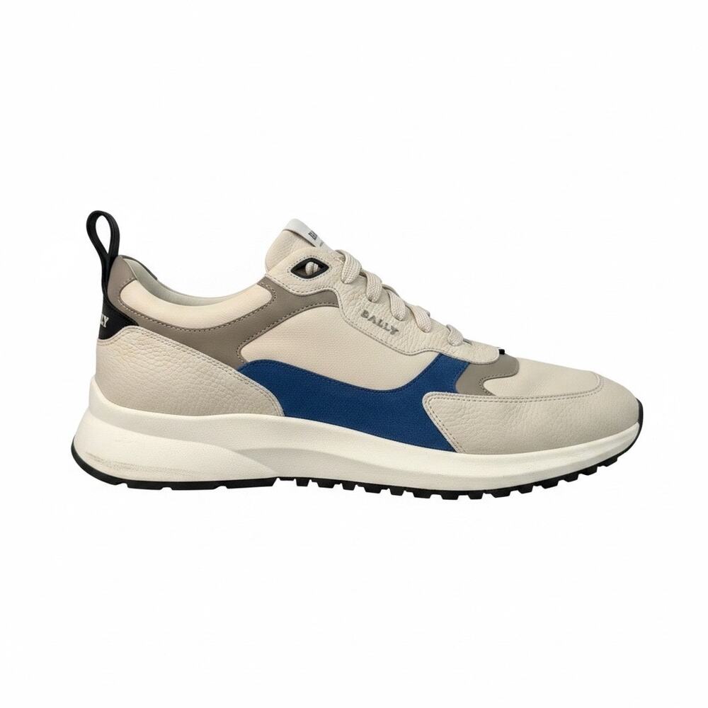 Bally Dave Men Leather Low Top Dusty White & Blue Neon Sneakers Size US 12/EU 11